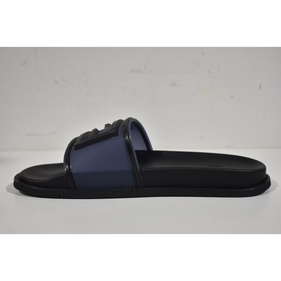Fendi Mens Baguette Rubber Blue Black Logo Flat Slide Sandal Flip Flop UK 8 US 9 - Picture 6 of 12